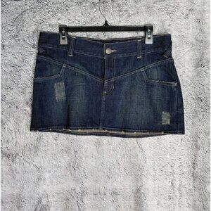 Vtg Y2K Mossimo Denim Low Rise Micro Skirt Sz 13 Distressed Festival Concert